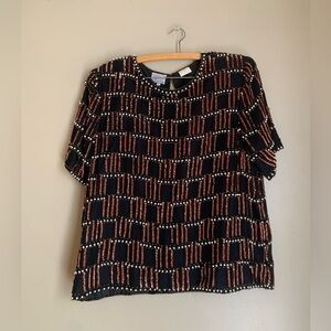 Vintage Stenay Silk Beaded sequins Blouse XLarge top shirt evening